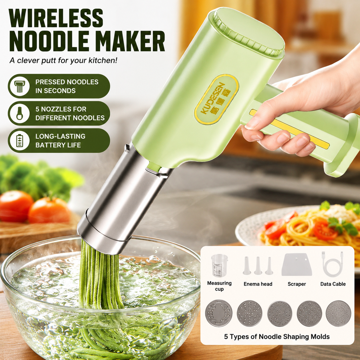 Wireless Handheld Automatic Pasta Maker & Noodle Press – 200g Electric Noodle Machine