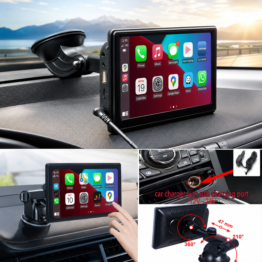 7-Inch Portable Car Smart Screen with Wireless CarPlay & Android Auto