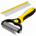 Dog Dematting Comb & Undercoat Rake Set for Dogs & Cats, 2-in-1 Double Sided Deshedding Brush, 17+9 Stainless Steel Teeth, Removes Mats, Tangles & Loose Undercoat, Grooming Tool for Long Thick Coats